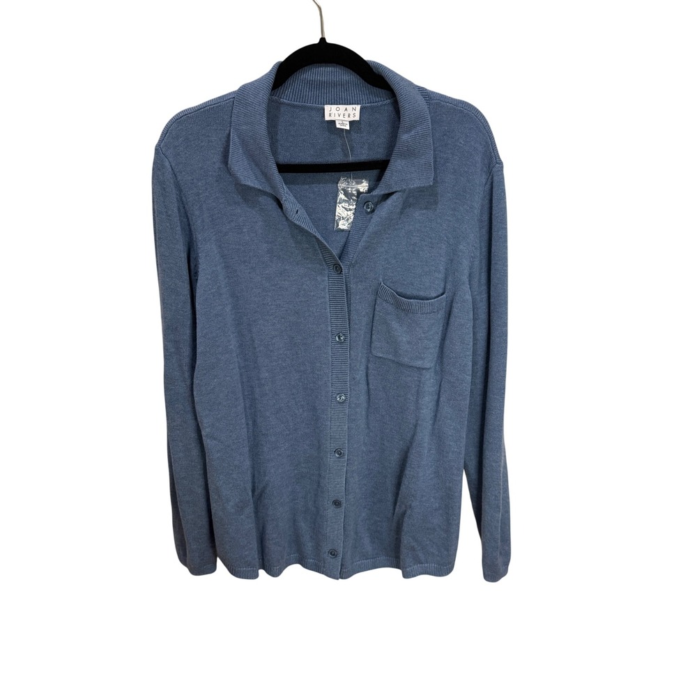 Joan Rivers Womens‎ Large Blue Button Front Knit Cardigan Classic Chic Layering